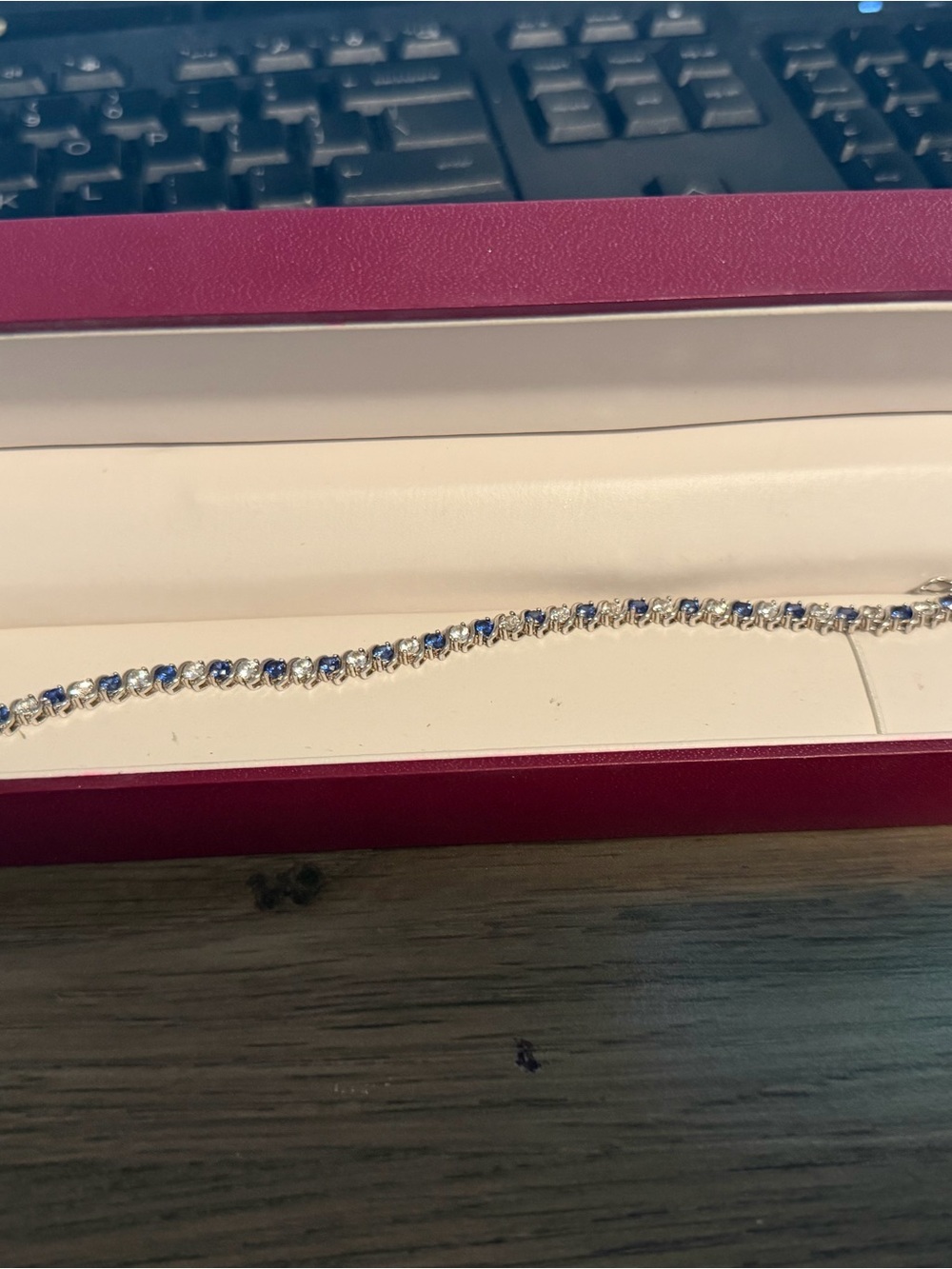 Helzberg Diamonds Silver Tennis Bracelet with Blue and Clear Stones